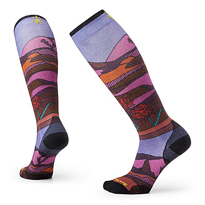 Women's Ski Floral Field Print Over The Calf Socks 1