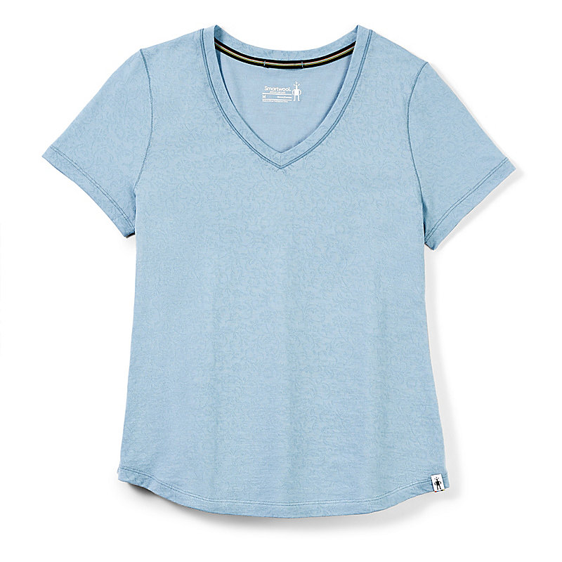 Smartwool Merino Lace V-neck T-shirt in light blue. 